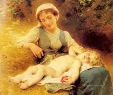 León Bazille Perrault Painting - Una madre con su hijo dormido Leon Bazile Perrault